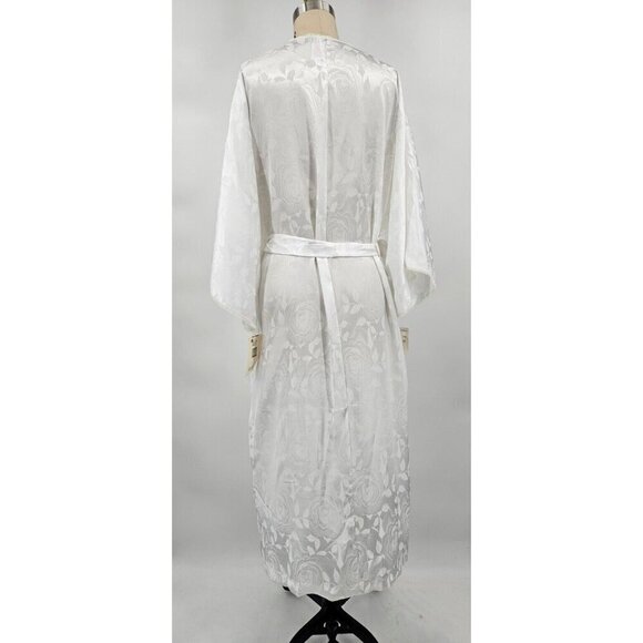 Vtg 90s New Linda Bis Robe Womens One Size White Satin Lace Pockets - Picture 3 of 7